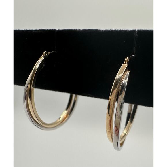 Ralph Lauren 14k RL Signed White And Yellow Gold Hoop Pierced Earrings 1.43grams